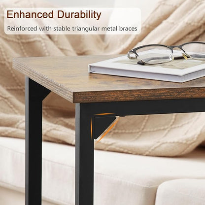 AMHANCIBLE C Shaped End Tables, TV Trays Set of 2 for Living Room, Slide Under Couch Table for Sofa, Bedroom, Small Space, Rustic Brown HET02CBR
