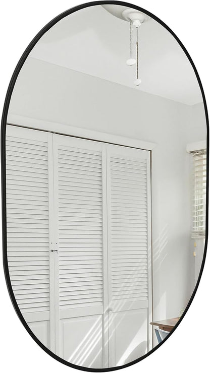 Oval Bathroom Mirror 24x36 Inch, Pill-Shaped Black Framed Wood Wall Mirrors with Tempered Glass for Bedroom,Entryway or Living Room