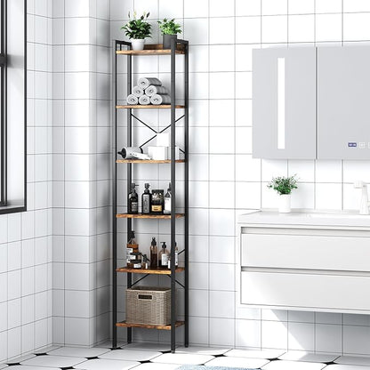 5 Tier Bookshelf, Bookcase with 5 Shelves, Storage Rack Organizer, Corner Wood Storage Shelf with Metal Frame for Bedroom, Living Room (Rustic Brown)