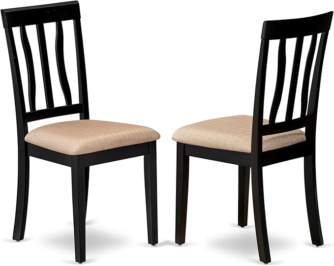 East West Furniture DLAN3-BLK-C 3 Piece Dining Table Set for Small Spaces Contains a Round Dining Room Table with Dropleaf and 2 Linen Fabric Upholstered Chairs, 42x42 Inch, Black