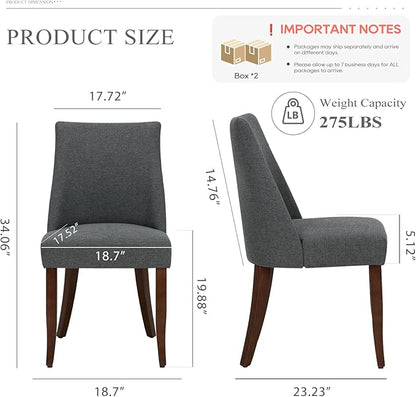 COLAMY Upholstered Dining Chairs Set of 4, Mid Century Modern Kitchen Chairs with Back, Farmhouse Fabric Side Dining Room Chairs with Wood Legs for Dining Room Restaurant, Dark Grey