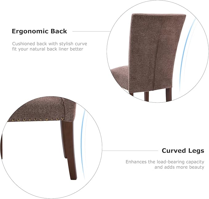 COLAMY Upholstered Parsons Dining Chairs Set of 4, Fabric Dining Room Kitchen Side Chair with Nailhead Trim and Wood Legs - Brown