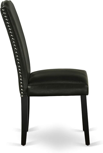 East West Furniture SHEN5-BLK-69 5 Piece Dining Room Table Set Includes a Round Kitchen Table with Pedestal and 4 Black Faux Leather Parson Dining Chairs, 42x42 Inch, Black