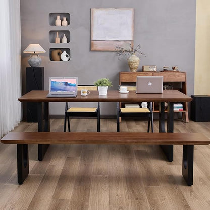 Wooden Executive Office Desk Computer Table Multi-Sized High Cost Performance Stylish Design Metal Legs Versatile Use for Office or Dining Casual Table (Walnut Color, 70.87in)