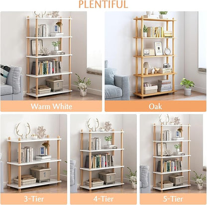 IOTXY 3-Tier Wooden Shelf Bookcase - Modern Open Bookshelf, Free Standing Storage Rack, Multifunctional Display Stand for Home and Office, Oak, Rectangle