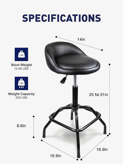 SMART JERRY - Garage Shop Stools, Counter Height Bar Stools, Swivel Barstools Height Adjustable, Work Bench Stool with Back, Kitchen Bar Height Chairs, Black (330lb Weight Capacity)
