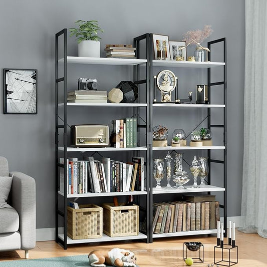 OTK 5 Tier Bookshelf, Tall Bookcase, Office Shelf Storage Organizer, Modern Book Shelf for Living Room, Bedroom, and Home Office, White