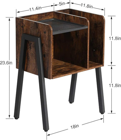 VECELO Nightstand Set of 2,Industrial End Table,Bedside Table with 2-Tier Open Storage Shelves,Wood Side Table with Metal Frame for Bedroom, Living Room,Small Spaces
