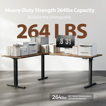 Agilestic Triple Motors 73" x 60" L Shaped Standing Desk, Electric Standing Desk Adjustable Height, Extra Large Desktop Corner Table for Home Office, Gaming Workstation, Splice Board, Rustic Brown
