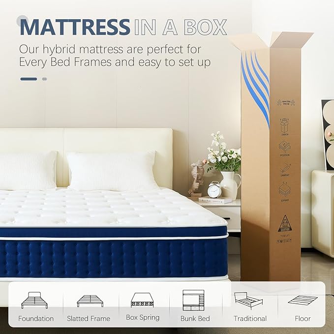Full Size Mattress, 12 Inch Hybrid Full Mattress in a Box, Gel Memory Foam and Pocket Coils Innerpring Mattresses with Ergonomic Design, Cooler Sleep with Pressure Relief and Support, 54"*75"*12"