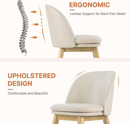 Wooden Dining Chairs Set of 4, Faux Leather Upholstered Modern Dining Room Chairs with Double-Layer Thick Seat Cushion & Ergonomic Backrest for Restaurant, Kitchen and Café, Beige, 2 Boxs