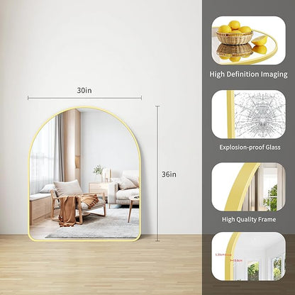 FORBATH Arched Bathroom Mirror 30x36 Inch, Arch Wall Mirror with Gold Aluminum Frame, Arched Mirror for Dresser, Fireplace,Entryway,Home Decor,Hanging or Leaning Against Wall