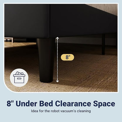 Allewie King Size Platform Bed Frame with Velvet Upholstered Wingback Headboard, No Box Spring Needed, Under Bed Storage Space, Strong Wooden Slats, Modern Mattress Foundation, Easy Assembly, Black