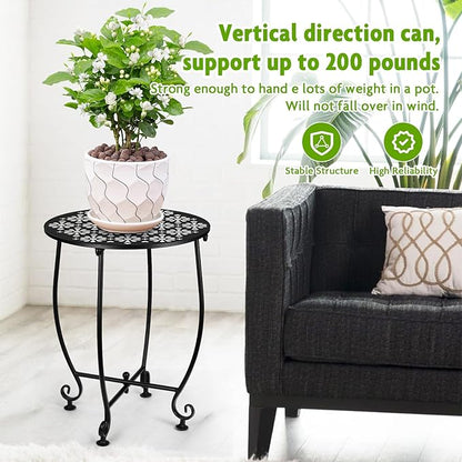2 Pack 14 Inch Outdoor Side Table for Small Spaces, Patio Side Table,Plant Stand,Round Metal End Table for Patio,Yard Porch Balcony Garden