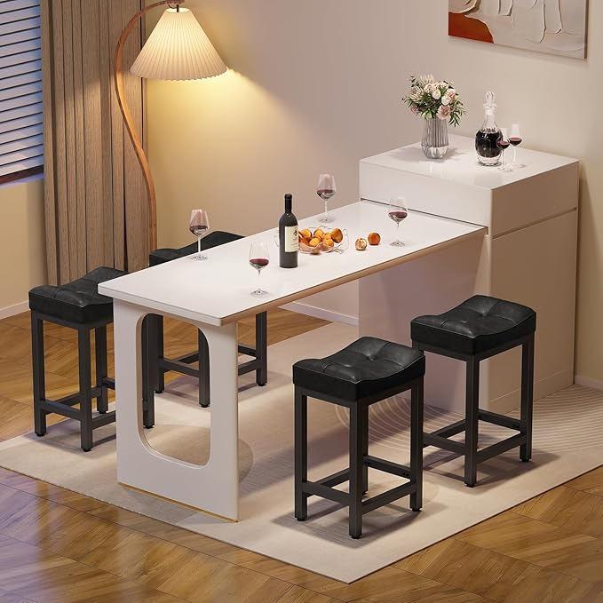 Dripex Backless Faux Leather Saddle Bar Stools Set of 2, 24 Inch Counter Height Barstools for Kitchen Island with 4" Thick Saddle Seats & Heavy Duty Metal Legs, Black