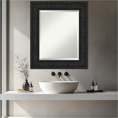 Amanti Art Black Bathroom Mirror for Over Sink, 27x23 Luxe Black Rectangle Vanity Mirror, Small Traditional Frame, Hangs Horizonally and Vertically, Bathroom Wall Decor, Beveled Edge