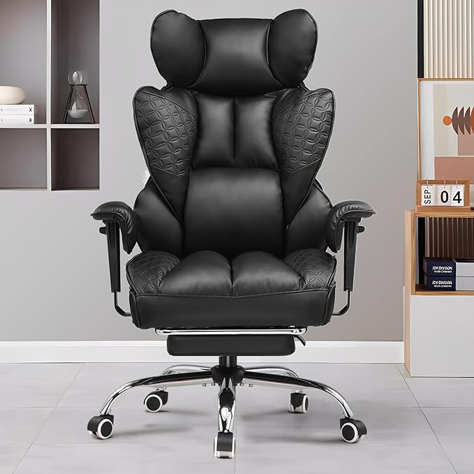 GTRACING Big and Tall Gaming Chair 400lbs Heavy Duty Office Chair with Foot Rest & High Back Pocket Spring Lumbar Support, Ergonomic Wide Comfy Seated Cushion for for Lower Back Pain Relief, Black