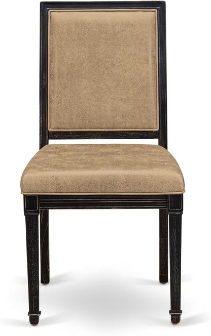 LKAM9-SBB-28 9-Piece Kitchen Table Set Consists of a Dining Table and 8 Beige Polyester Fabric Dining Chairs with High Back - Sand Blasting Black Finish