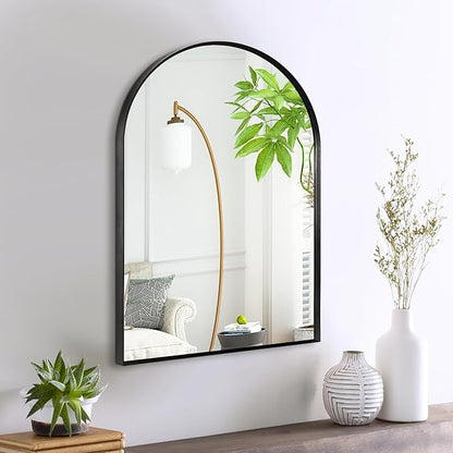 16" x 20" Black Arched Mirror, Arch Bathroom Wall Mirror, Metal Frame Arched Top Bathroom Vanity Mirror for Living Room, Bedroom, Entryway, Tempered Glass, Shatter Proof