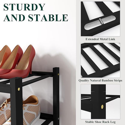 Smiry Shoe Rack, 5 Tier Bamboo Shoe Organizer, Stackable Free Standing Wooden Shoe Storage Shelf for Closet, Entryway, Front Door Entrance, Black