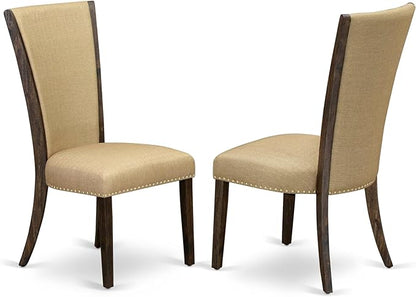 East West Furniture V797VE703-6 6 Piece Dining Table Set Contains a Rectangle Dining Room Table with V-Legs and 4 Brown Linen Fabric Parson Chairs with a Bench, 40x72 Inch, Multi-Color