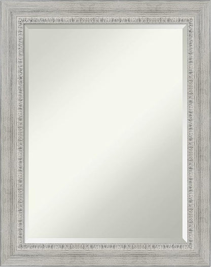 Amanti Art White Bathroom Mirror for Over Sink, 29x23 Rustic White Wash Rectangle Vanity Mirror, Medium Rustic Farmhouse Wood Frame, Hangs Horizonally and Vertically, Bathroom Wall Decor, Beveled Edge