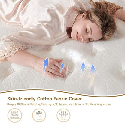 10 Inch Queen Size Hybrid Mattress with Gel Memory Foam and Individual Pocketed Coils for Motion Isolation & Edge Support, Medium Firmness for Pressure Relief, CertiPUR-US Certified,in a Box