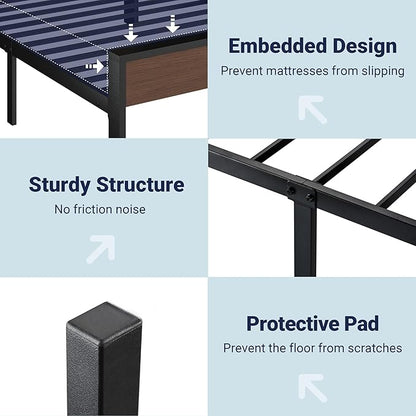 Allewie Twin Size Platform Bed Frame with Wooden Headboard and Footboard, Heavy Duty Metal Slats Support, No Box Spring Needed, Under-Bed Storage, Noise Free, Easy Assembly, Walnut