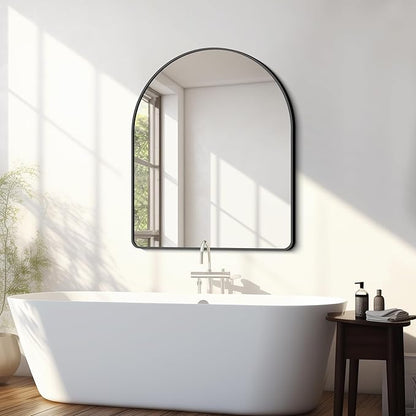 FORBATH Arched Bathroom Mirror 30x36 Inch, Bathroom Mirror Wall Mounted Modern Black Aluminum Frame Decor Dresser Mirror for Bedroom Living Room Entryway, Hanging or Leaning Against Wall