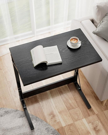 Tatub Folding TV Tray Table, 24" Wide C-Shaped End Table for Couches, Small Sofa-Side Laptop Desk with Metal Frame for Living Room, Bedroom,Black