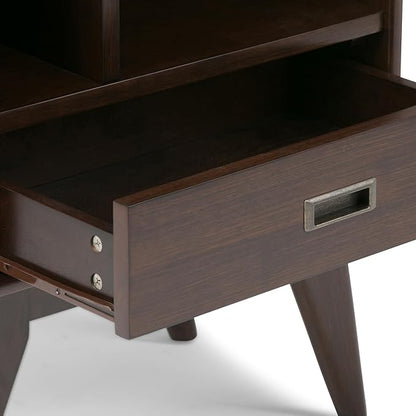 SIMPLIHOME Draper 22 inch Mid-Century Modern 6 Cubbie Bookcase with Drawer (Set of 2) in Medium Auburn Brown for The Living Room, Study Room and Office