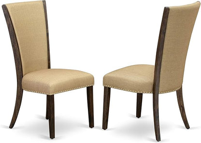 East West Furniture X777VE703-7 7 Piece Dinette Set Consist of a Rectangle Dining Room Table with X-Legs and 6 Brown Linen Fabric Upholstered Parson Chairs, 40x72 Inch, Multi-Color