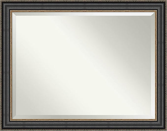 Amanti Art Black Bathroom Mirror for Over Sink, 36x46 Thomas Black Bronze Rectangle Vanity Mirror, X-Large Traditional Frame, Hangs Horizonally and Vertically, Bathroom Wall Decor, Beveled Edge