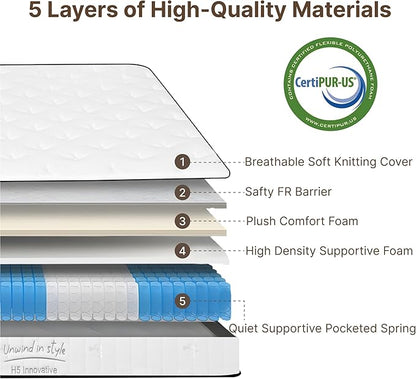Full Size Mattress, 12 Inch Medium Firm Foam Hybrid Mattress with Individual Pocket Springs for Motion Isolation & Edge Support, Mattress in A Box CertiPUR-US Certified