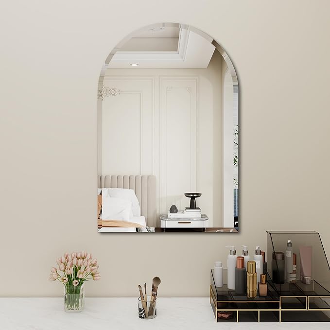 Arched Bathroom Mirror, 22X30 inch Arched Frameless Mirror, Arch Wall Mirror，Frameless Mirrors for Bathroom,Beveled Bathroom Mirror.