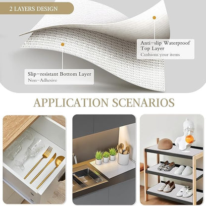 Beautysaid Shelf and Drawer Liner for Kitchen Cabinet, Non Adhesive Non Slip Shelf Paper Waterproof Washable Thickened for Dresser Pantry Shelve Bathroom Protector Liner(White,18 in x 20 FT)