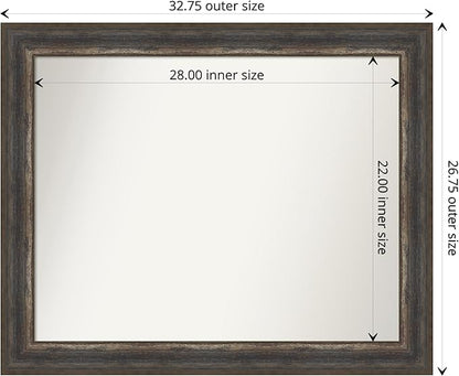 Amanti Art Brown Bathroom Mirror for Over Sink, 27x33 Alta Rustic Char Rectangle Vanity Mirror, Large Country Rustic Frame, Hangs Horizonally and Vertically, Bathroom Wall Decor, Non-Beveled Edge