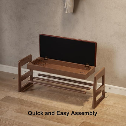Shoe Rack Bench with Leather Cushion,2 Tiers Shoe Bench with Flip-Top Storage,Wood Shoe Rackh for Entryway,Hallway（Orange,31.5"）
