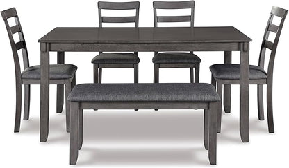 Signature Design by Ashley Bridson Modern 6 Piece Dining Set, Includes Dining Table, 4 Chairs & Bench, Gray