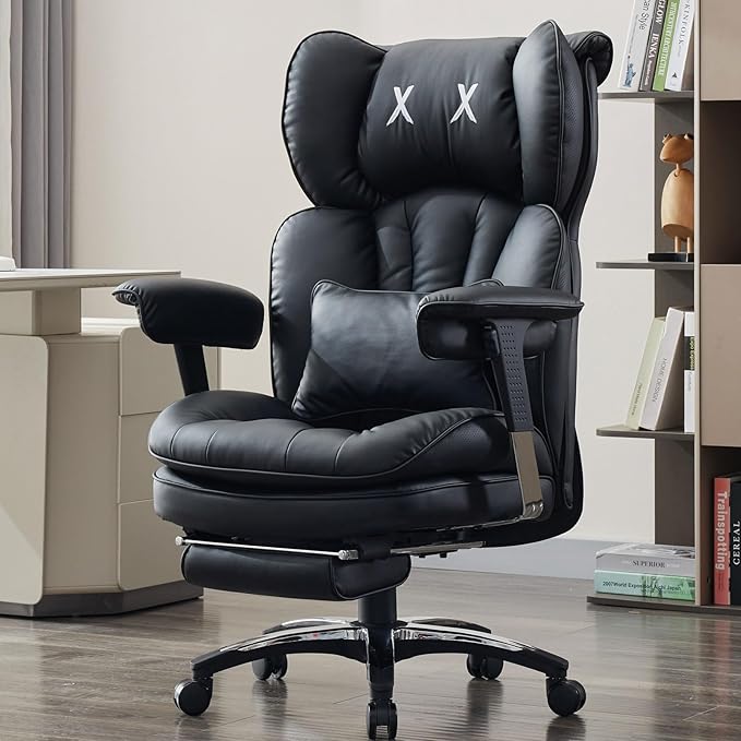 Efomao Big and Tall Office Chair with Footrest – High Back Computer Chair with Adjustable Armrests，Executive Office Chair with Wide Seat, Modern Desk Chair for Home Office, Gaming, or Study, Black