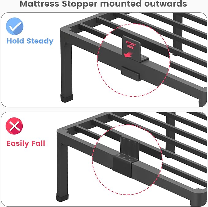 16 Inch Twin Size Metal Platform Bed Frame with Round Corners, Storage Space Under High Bed Frame-Heavy Duty Steel Slats Support, Noise Free - Easy Assembly - No Box Spring Needed
