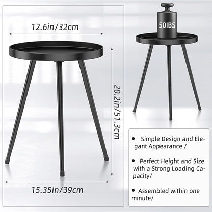 Stylish Round End Table - Small Side Table, Mini Metal Bedside Table for Living Room, Bedroom, Sofa Side - Modern Black Decor for Small Spaces