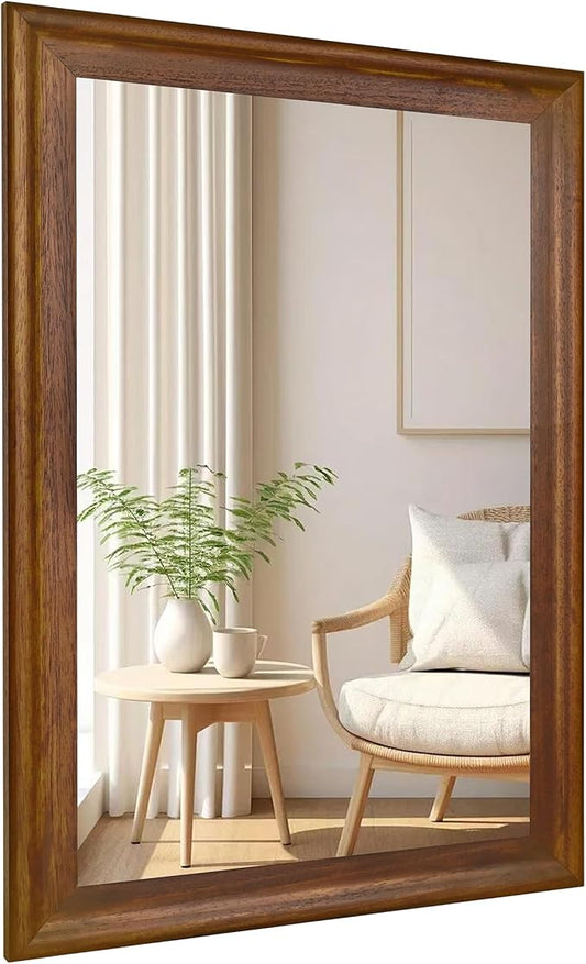 CULER Rustic Wood Wall Mirror for Bathroom,Rectangle 24 x 36 inch Hanging Vanity Mirrors with Wooden Frame for Living Room,Bedroom,Entryway(Walnut Brown)