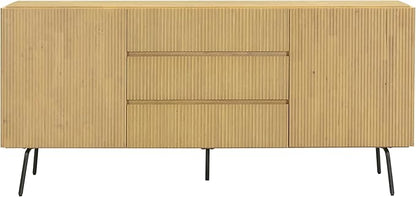 NTC Veil Modern Sideboard with 4 Doors, Buffet Cabinet with Vertical Groove Design and Metal Legs, Storage Cabinet for Living Room, and Hallway, Effortless Assembly, Sand