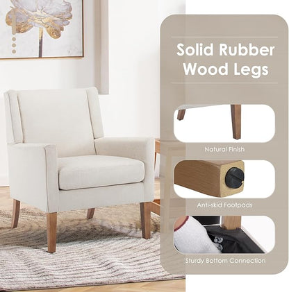 COLAMY Modern Wingback Living Room Chair Set of 2, Upholstered Fabric Accent Armchair, Single Sofa Chair with Lounge Seat and Wood Legs for Bedroom/Office/Reading Spaces, Beige
