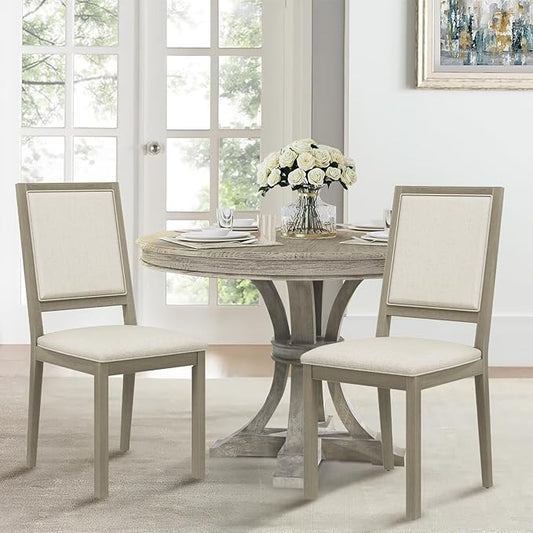 COLAMY Wood Dining Chairs Set of 2, Mid Century Modern Upholstered Kitchen Chairs,19 Inch Fabric Dining Chair with Back for Kitchen Dining Room,Grey