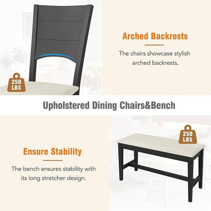 Ball & Cast Dining Table Set for 6,6-Piece Kitchen Table Set W/ 1 Bench & 4 Cushioned Chairs,59" Rectangular Desk W/Half Round Legs & Rectangle Base,for Dining Room,Kitchen,Restaurant,Gray