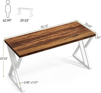 LITTLE TREE 55 Inch Large Simple Industrial Computer Desk Study Writing Table Home Office Workstation,Brown