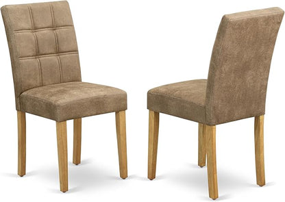 East West Furniture VAAS9-OAK-28 9 Piece Mid Century Modern Dining Table Set Contain A Dining Table and 8 Brown Textured Polyester Fabric Modern Chairs, Oak