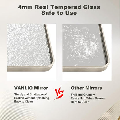 40x36 Inch Brushed Nickel Bathroom Mirror, Brushed Silver Metal Framed Wall Mirror, Rounded Corner Rectangle Modern Vanity Mirror, Tempered Glass, Anti-Rust, Shatterproof (Horizontal/Vertical)